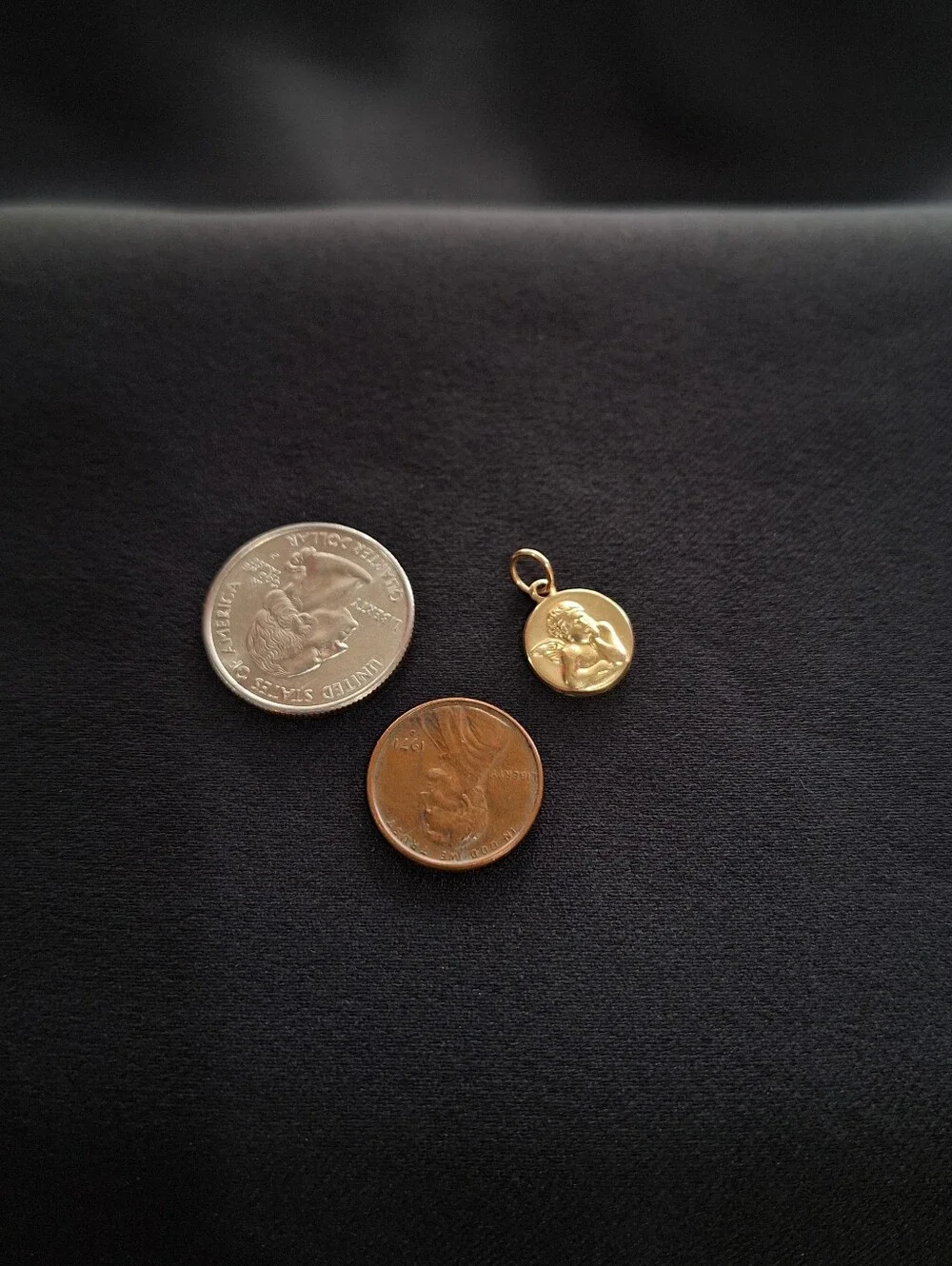 Vintage 14K Gold Cherub Angel Charm Pendant Guardian Angel Keepsake Double Sided - Picture 2 of 9